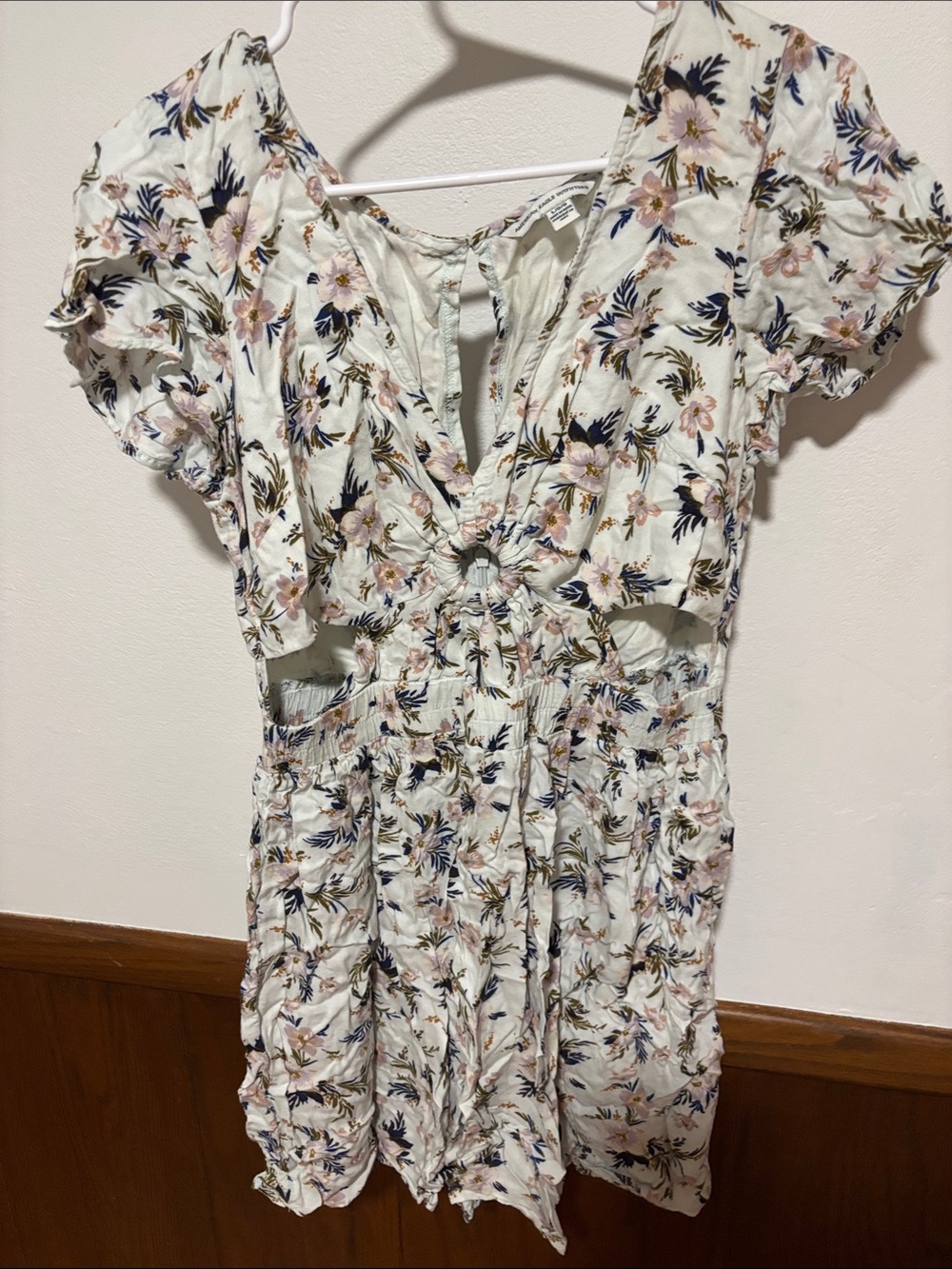American Eagle Outfitters Cream Floral Cutout Mini Dress